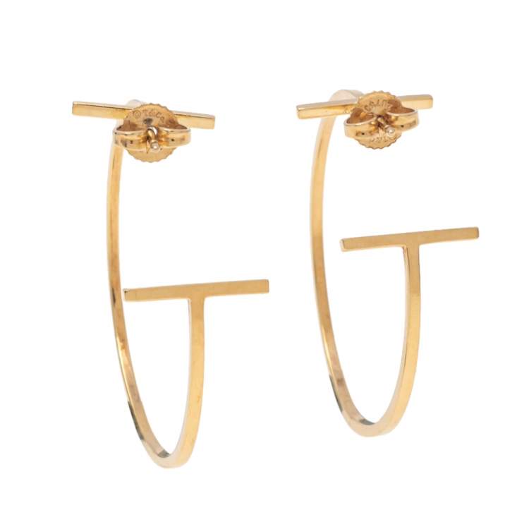 Pre Owned Tiffany & Co. Tiffany T 18k Yellow Gold Hoop Earrings