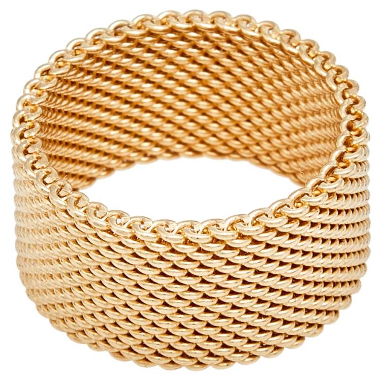 Pre Owned Tiffany & Co. Somerset 18k Yellow Gold Mesh Band Ring Size 49