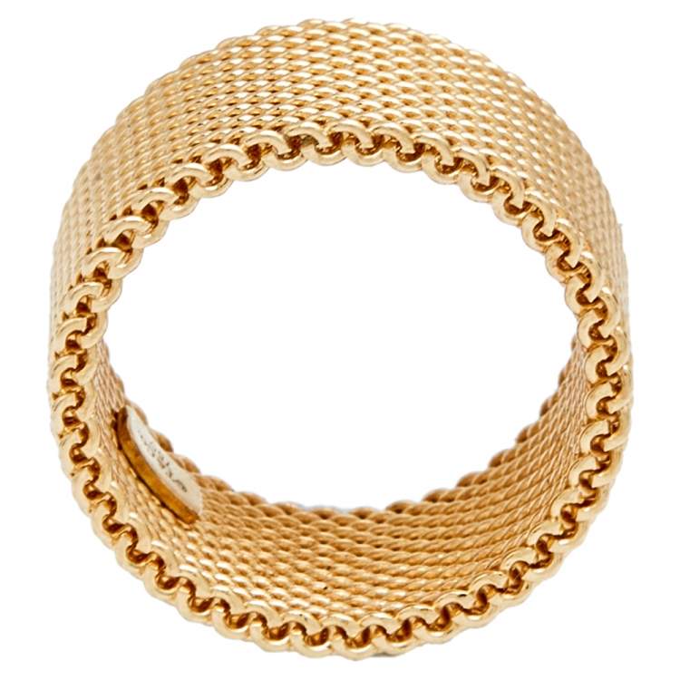 Pre Owned Tiffany & Co. Somerset 18k Yellow Gold Mesh Band Ring Size 49