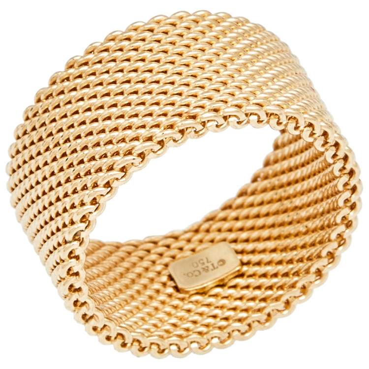 Pre Owned Tiffany & Co. Somerset 18k Yellow Gold Mesh Band Ring Size 49