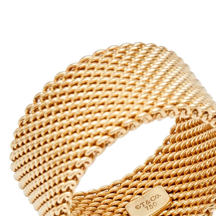Pre Owned Tiffany & Co. Somerset 18k Yellow Gold Mesh Band Ring Size 49