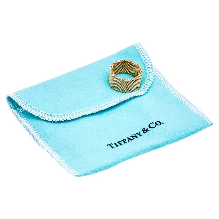 Pre Owned Tiffany & Co. Somerset 18k Yellow Gold Mesh Band Ring Size 49