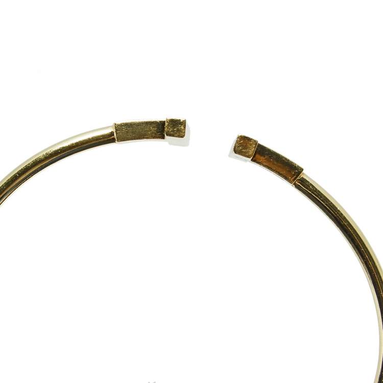 Pre Owned Tiffany & Co. T Wire Diamond 18k Yellow Gold Open Cuff Bracelet