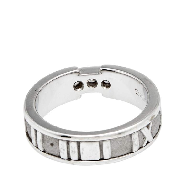 Pre Owned Tiffany & Co. Atlas Diamond 18k White Gold Band Ring Size 52