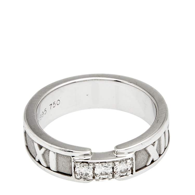 Pre Owned Tiffany & Co. Atlas Diamond 18k White Gold Band Ring Size 52