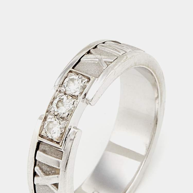 Pre Owned Tiffany & Co. Atlas Diamond 18k White Gold Band Ring Size 54