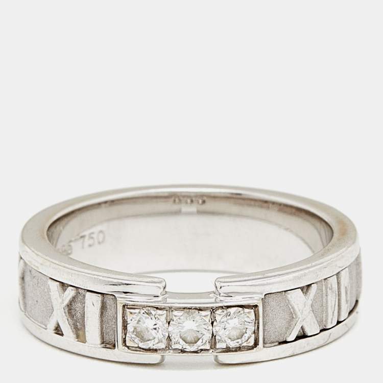 Pre Owned Tiffany & Co. Atlas Diamond 18k White Gold Band Ring Size 54