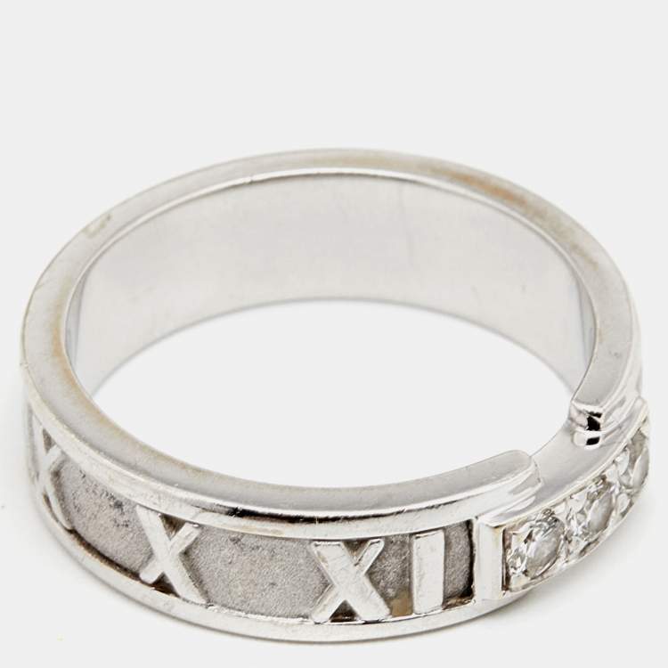 Pre Owned Tiffany & Co. Atlas Diamond 18k White Gold Band Ring Size 54