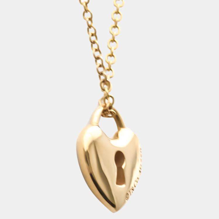 Pre Owned Tiffany Heart Lock Mini 18K Rose Gold Necklace 