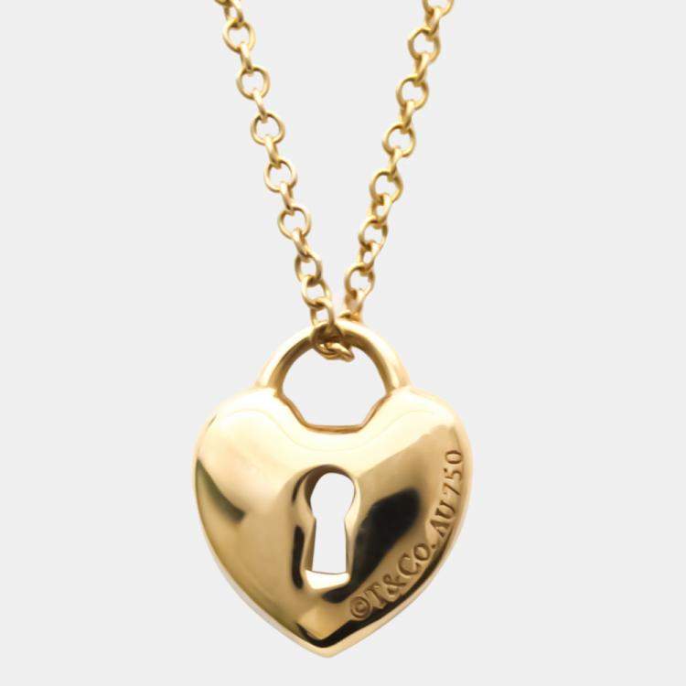 Pre Owned Tiffany Heart Lock Mini 18K Rose Gold Necklace 