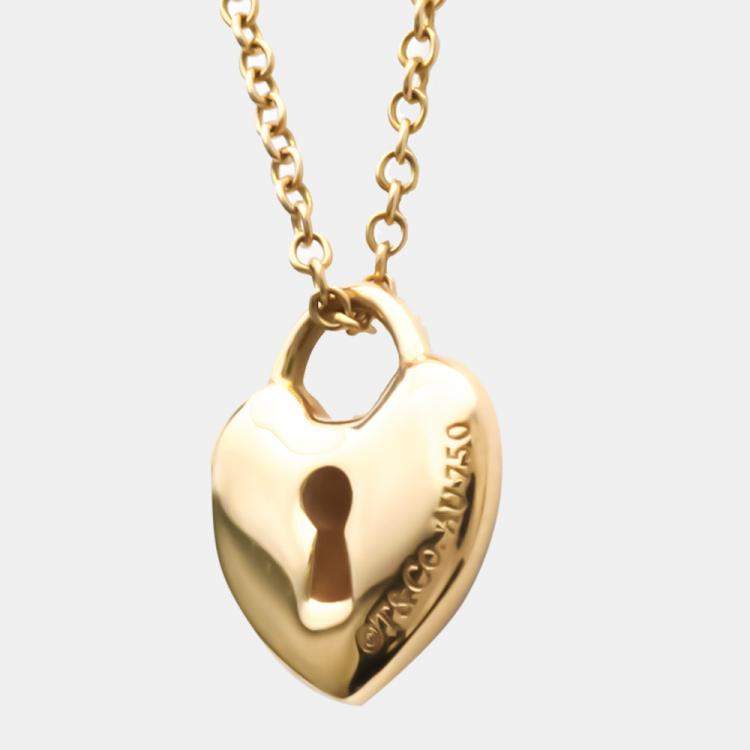 Pre Owned Tiffany Heart Lock Mini 18K Rose Gold Necklace 