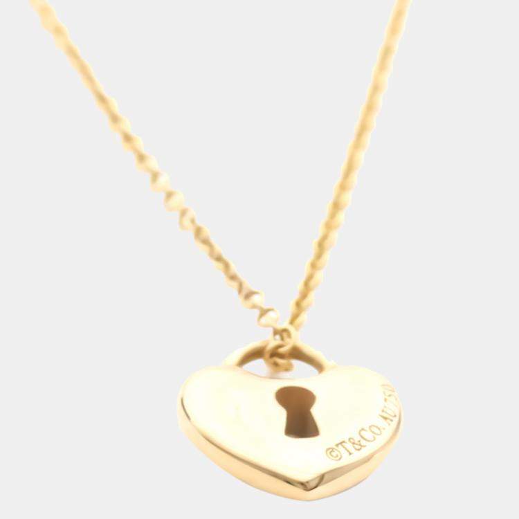 Pre Owned Tiffany Heart Lock Mini 18K Rose Gold Necklace 