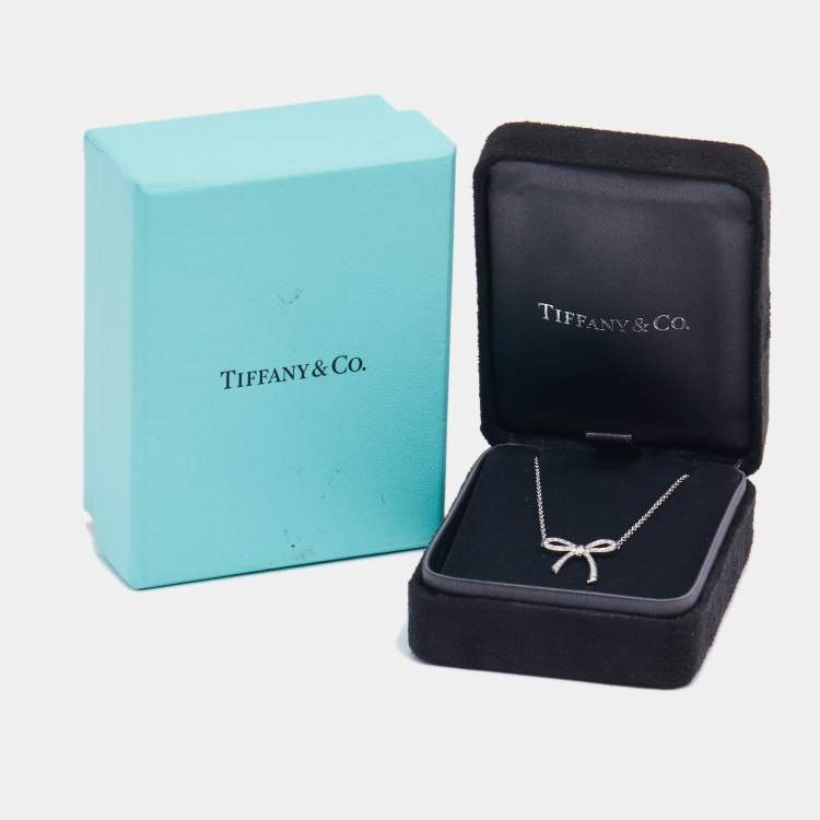 Pre Owned Tiffany & Co. Bow Diamond Platinum Pendant Necklace