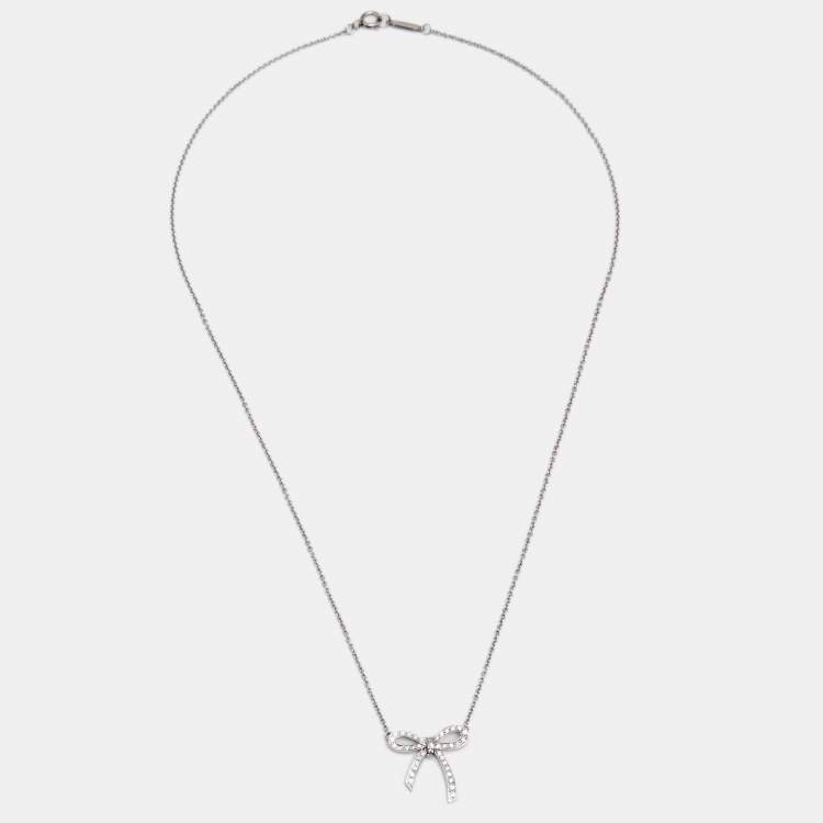 Pre Owned Tiffany & Co. Bow Diamond Platinum Pendant Necklace