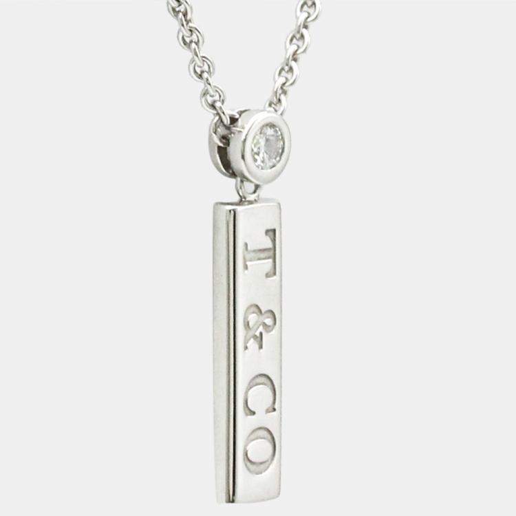 Pre Owned Tiffany & Co. Bar 18K White Gold Diamond Necklace