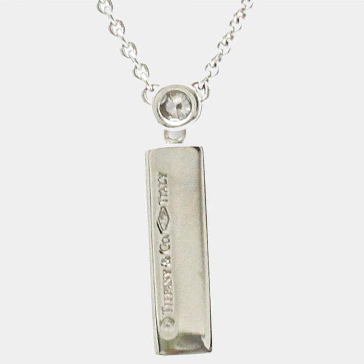 Pre Owned Tiffany & Co. Bar 18K White Gold Diamond Necklace
