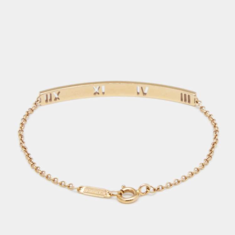 Pre Owned Tiffany & Co. Atlas Pierced Bar Diamond 18K Rose Gold Bracelet 