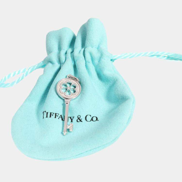 Pre Owned Tiffany & Co. Blossom Key 18K White Gold Diamond Charms and Pendants