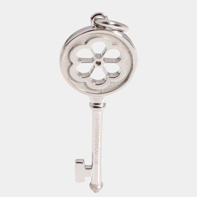 Pre Owned Tiffany & Co. Blossom Key 18K White Gold Diamond Charms and Pendants