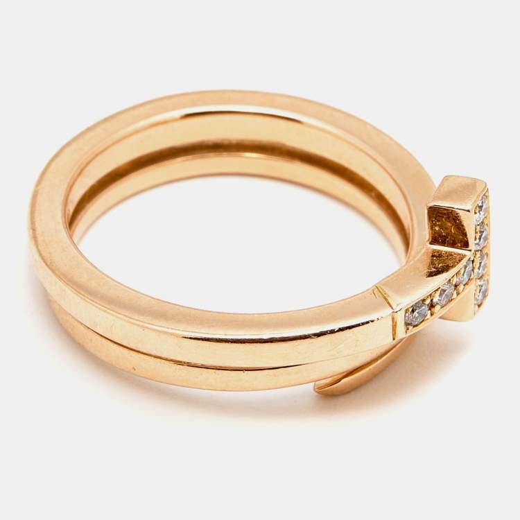 Pre Owned Tiffany & Co. T Square Diamond 18k Rose Gold Wrap Ring Size 53