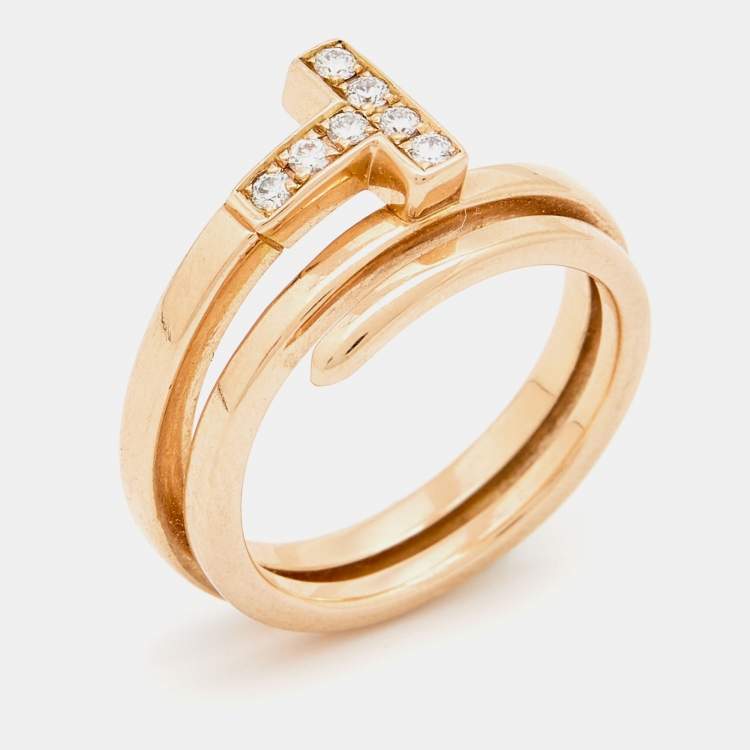 Pre Owned Tiffany & Co. T Square Diamond 18k Rose Gold Wrap Ring Size 53