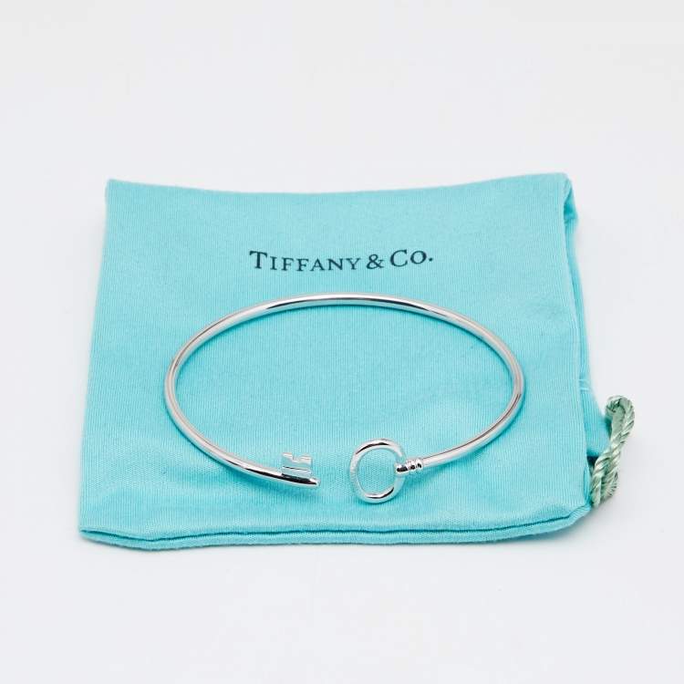 Pre Owned Tiffany & Co. Tiffany Keys 18K White Gold Wire Open Cuff Bracelet