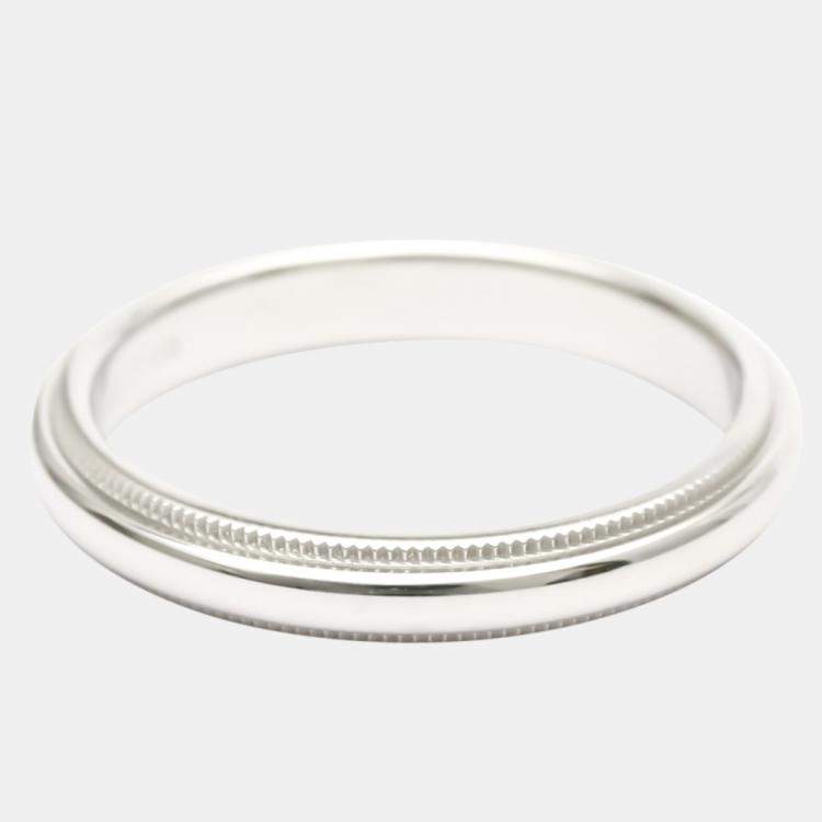 Pre Owned Tiffany & Co. Tiffany Classic Milgrain Wedding Band Platinum Ring EU 54.5