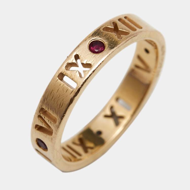 Pre Owned Tiffany & Co. Atlas Ruby Pierced 18k Rose Gold band Ring Size 51