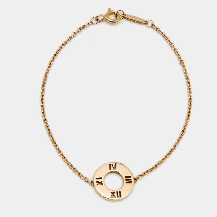 Pre Owned Tiffany & Co. Atlas Diamond Pierced 18k Yellow Gold Station bracelet