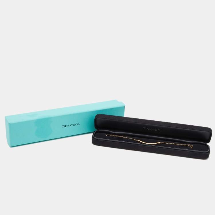 Pre Owned Tiffany & Co. Pierced Atlas Bar Diamond 18K Yellow Gold Bracelet