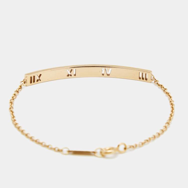 Pre Owned Tiffany & Co. Pierced Atlas Bar Diamond 18K Yellow Gold Bracelet