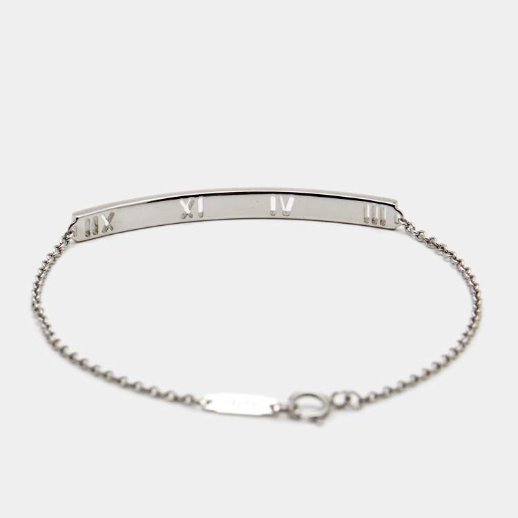 Pre Owned Tiffany & Co. Atlas Pierced Diamond 18K White Gold Bracelet