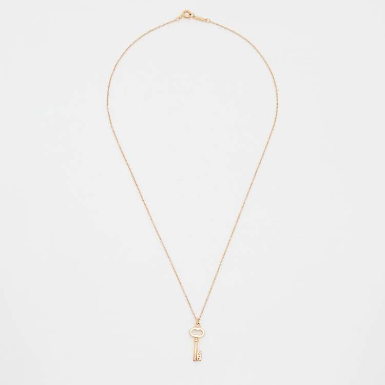 Pre Owned Tiffany & Co. Mini Oval Key 18k Rose Gold Pendant Necklace