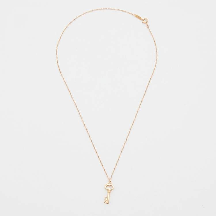 Pre Owned Tiffany & Co. Mini Oval Key 18k Rose Gold Pendant Necklace