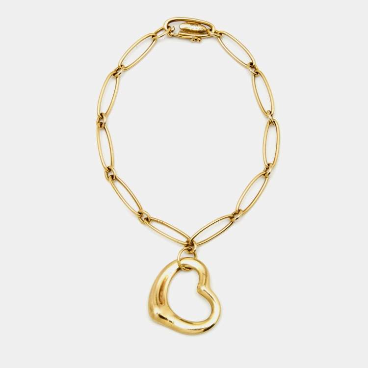 Pre Owned Tiffany & Co. Elsa Peretti Open Heart 18K Yellow Gold Charm Bracelet