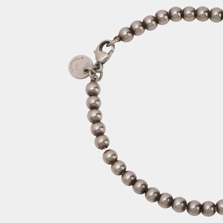 Pre Owned Tiffany Blue Heart Tag Bead Sterling Silver Enamel Bracelet 15.5 