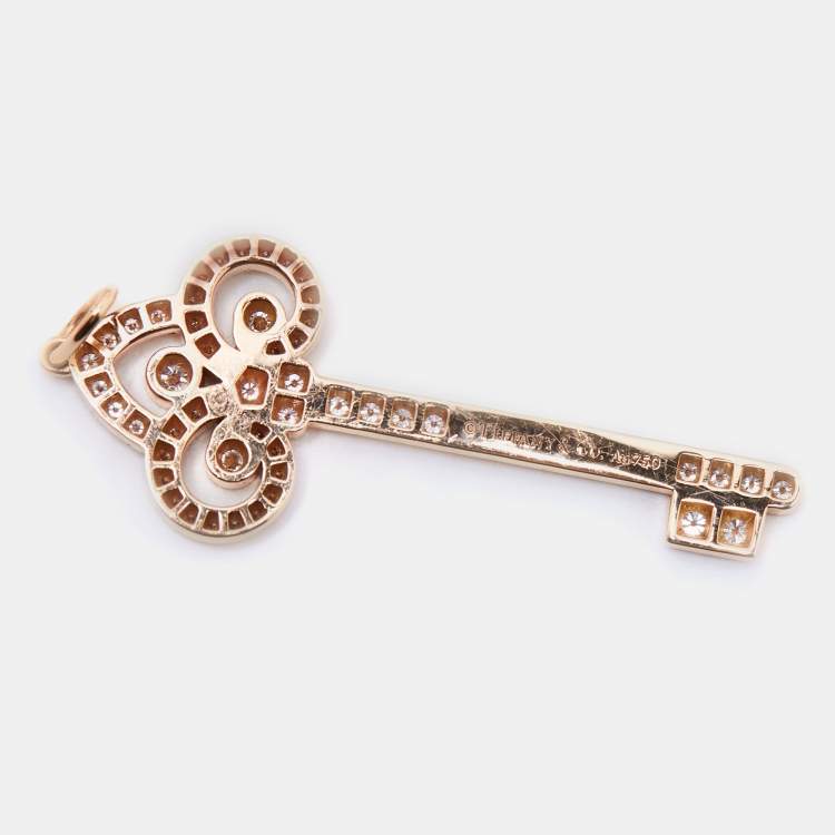 مملوكة مسبقًا Tiffany & Co. Fleur de Lis Key Diamond 18k Rose Gold Pendant