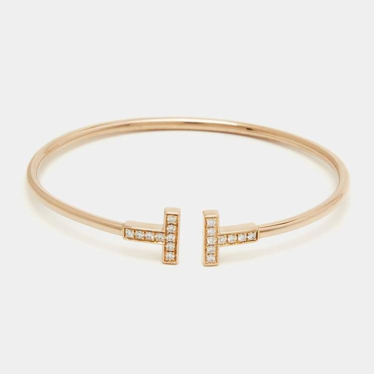 Tiffany & Co. Tiffany T Diamond 18k Rose Gold Wire Bracelet Tiffany ...