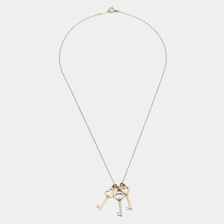 Tiffany and Co. Three Key 18K Two Tone Gold and Silver Pendant