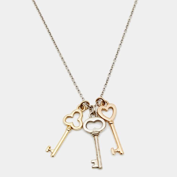 Tiffany and Co. Three Key 18K Two Tone Gold and Silver Pendant