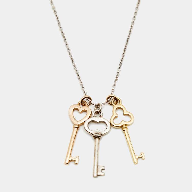 Pre Owned Tiffany & Co. Three Key 18k Two Tone Gold Sterling Silver Pendant Necklace