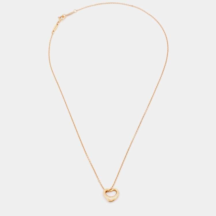 Pre Owned Tiffany and Co. Elsa Peretti Open Heart 18k Rose Gold Pendant Necklace