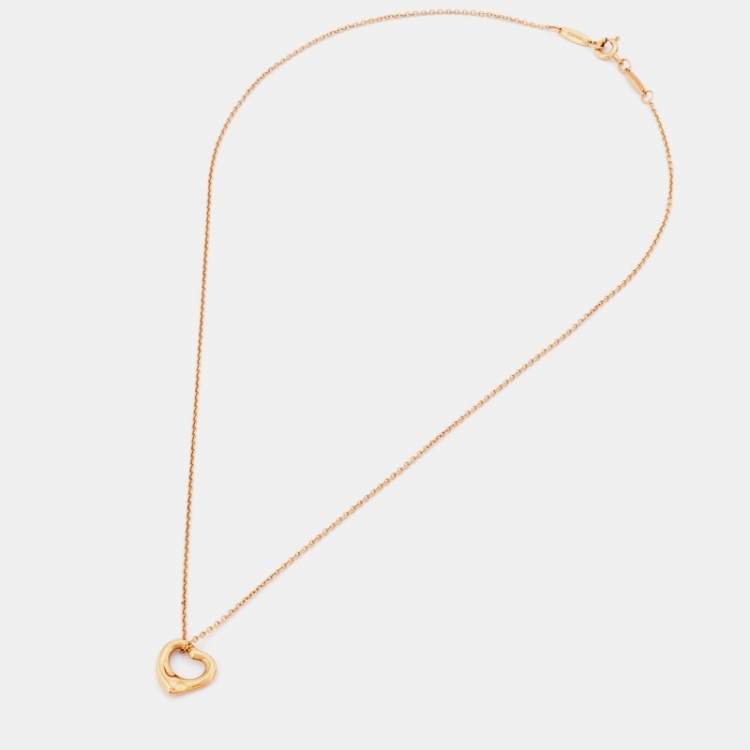 Pre Owned Tiffany and Co. Elsa Peretti Open Heart 18k Rose Gold Pendant Necklace