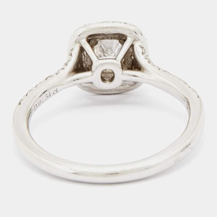 Pre Owned Tiffany & Co. Soleste® Cushion Cut Double Halo Diamond Platinum Engagement Ring Size 51