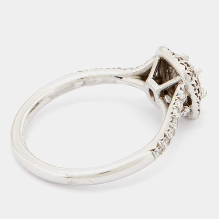 Pre Owned Tiffany & Co. Soleste® Cushion Cut Double Halo Diamond Platinum Engagement Ring Size 51