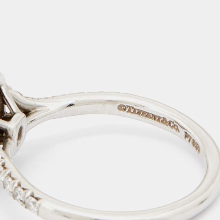 Pre Owned Tiffany & Co. Soleste® Cushion Cut Double Halo Diamond Platinum Engagement Ring Size 51