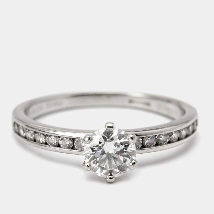 Pre Owned Tiffany & Co. Channel Diamond Platinum Engagement Ring Size EU 54.5