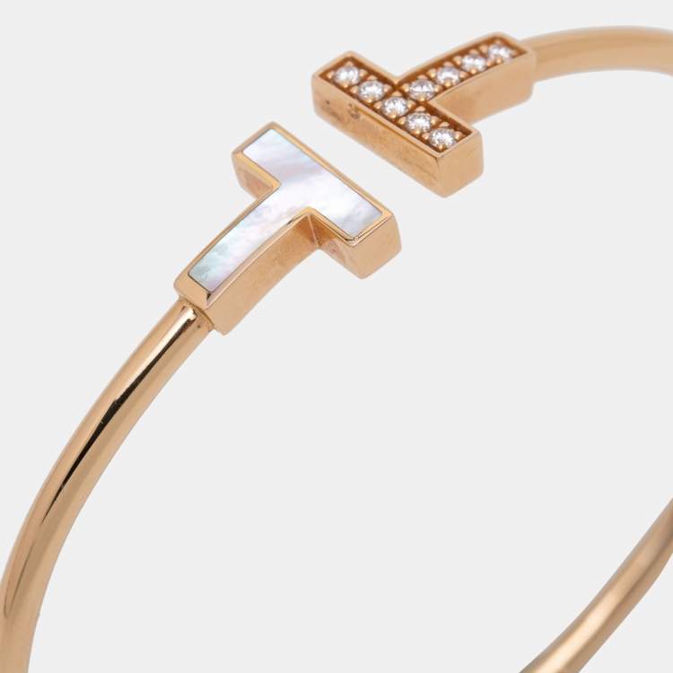 Pre Owned Tiffany & Co. Tiffany T Wire Diamond Mother of Pearl 18k Rose Gold Bracelet