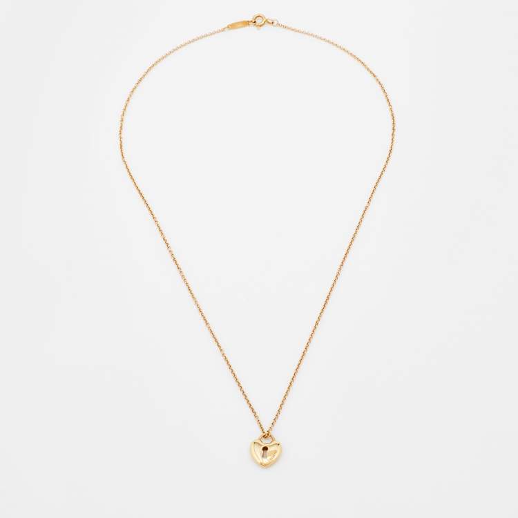 Pre Owned Tiffany & Co. Heart Lock 18k Yellow Gold Pendant Necklace