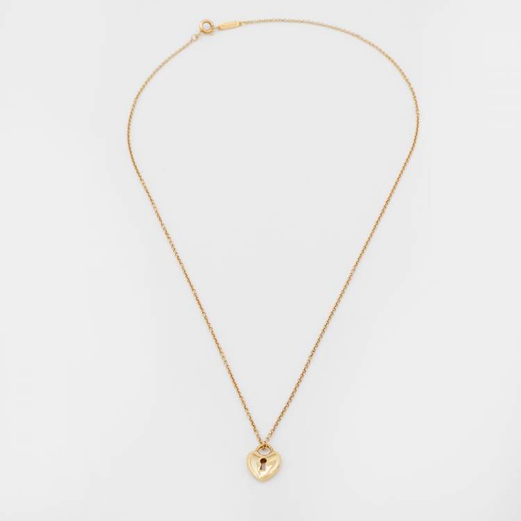 Pre Owned Tiffany & Co. Heart Lock 18k Yellow Gold Pendant Necklace